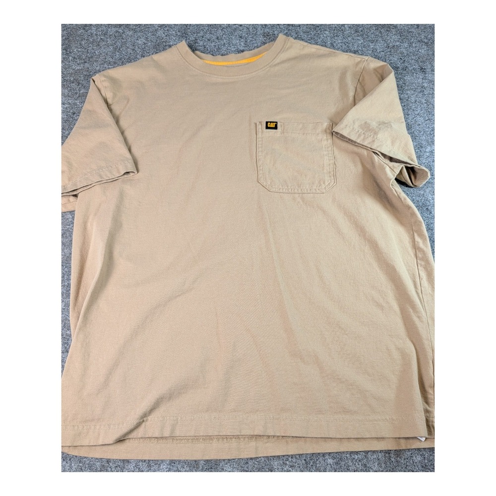 CAT Caterpillar Mens Pocket T-Shirt Tan Khaki Cotton Workwear Size Large 1858031